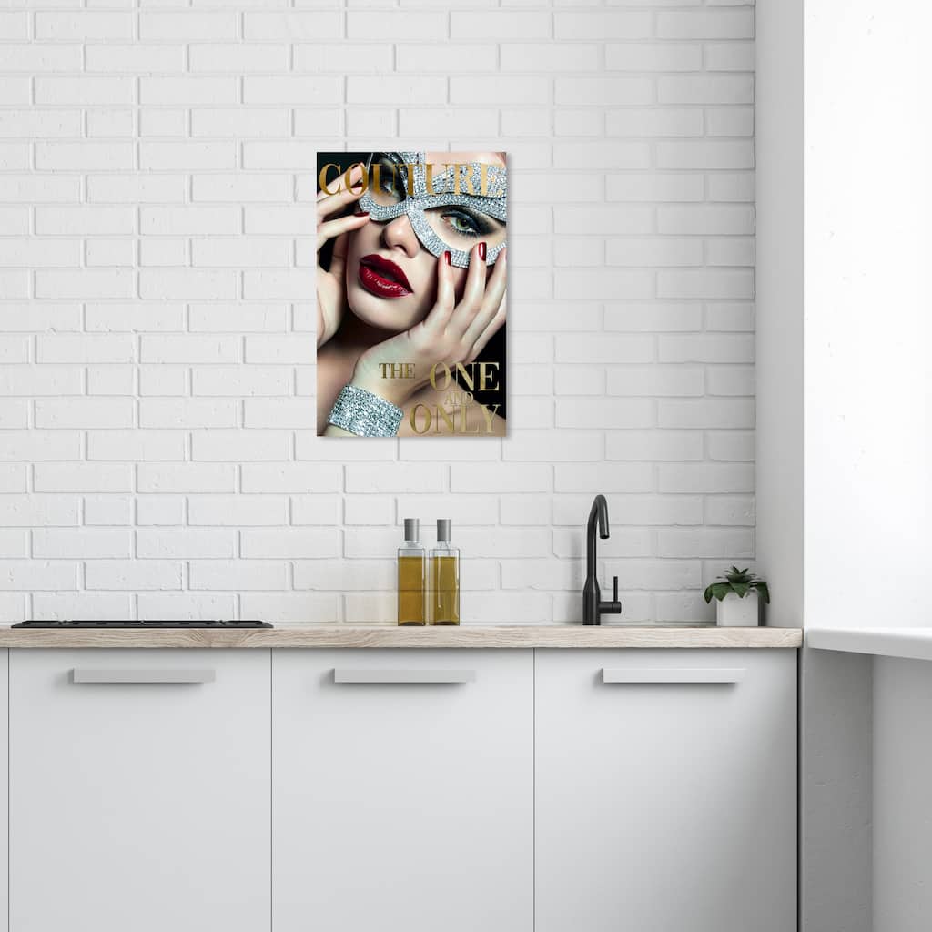 Wynwood Studio Canvas Fashion and Glam Cover Fashion Couture Mask Gray and Silver Glam Wall Art Canvas Print