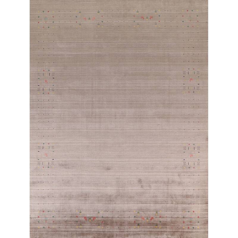 Gabbeh Area Rug Hand-Knotted Tribal Beige Wool Carpet - 7'10" x 9'8"