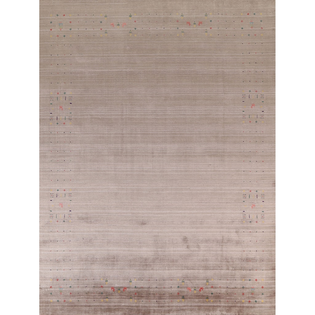 Gabbeh Area Rug Hand-Knotted Tribal Beige Wool Carpet - 7'10" x 9'8"