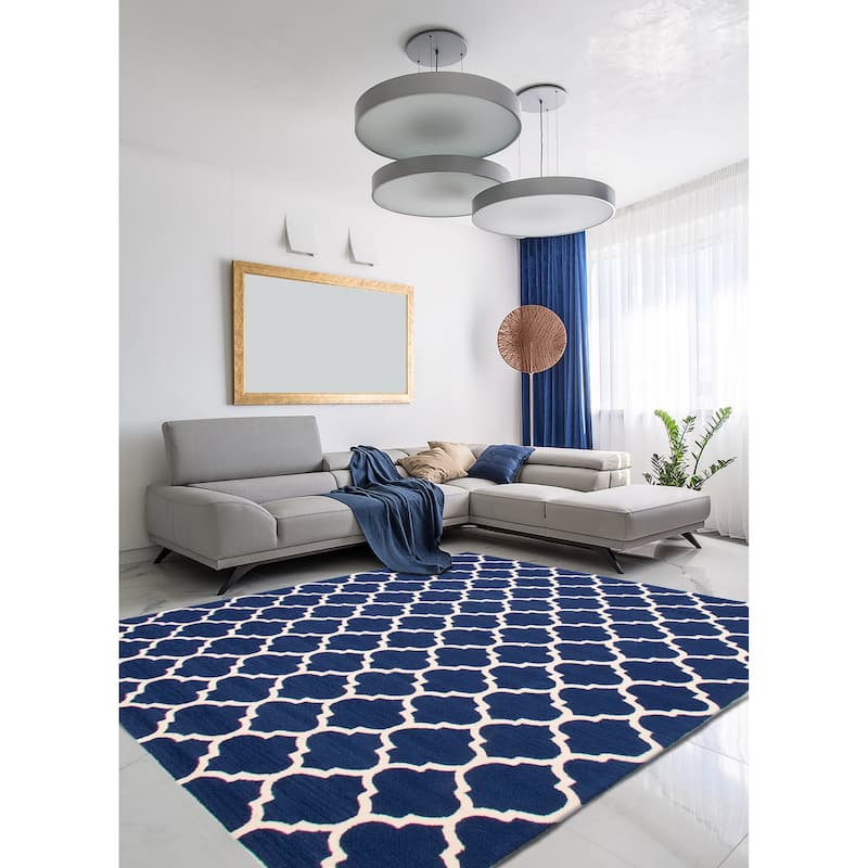 ECARPETGALLERY Hand Tufted Timeless Navy Wool Rug - 7'7 x 9'4