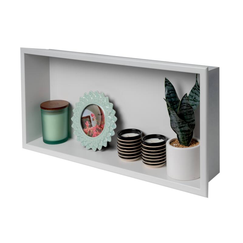 ALFI brand 24 x 12 White Matte Stainless Steel Horizontal Single Shelf Bath Shower Niche