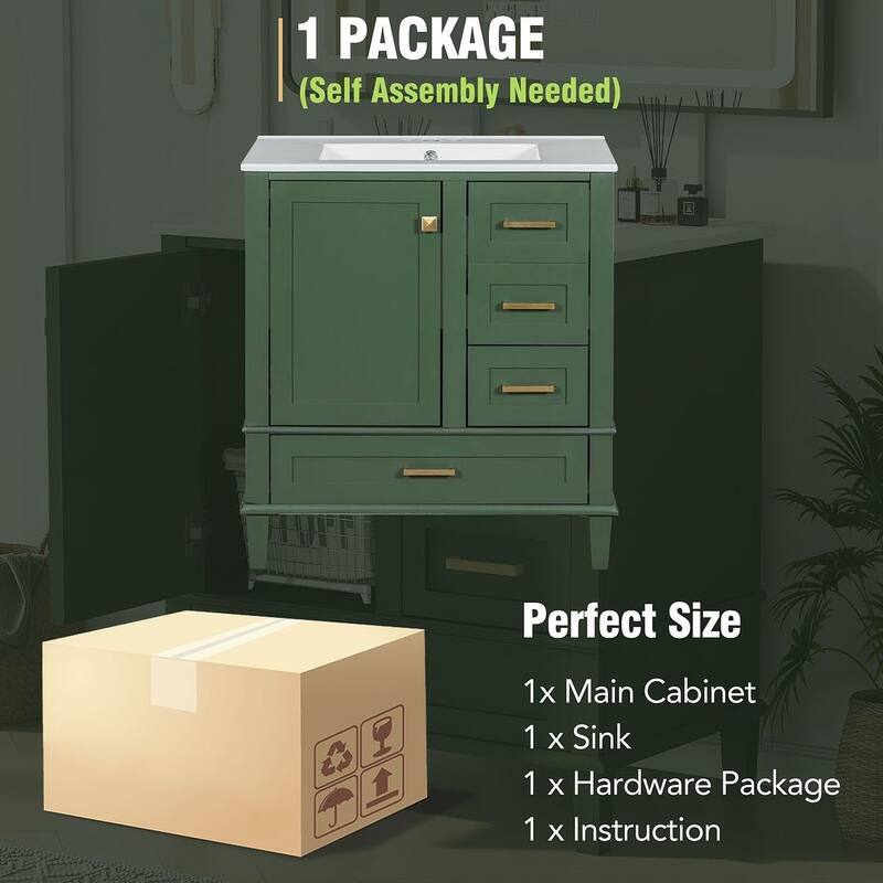 30" Bathroom Vanity With Sink, Solid Wood Bathroom Storage Cabinet