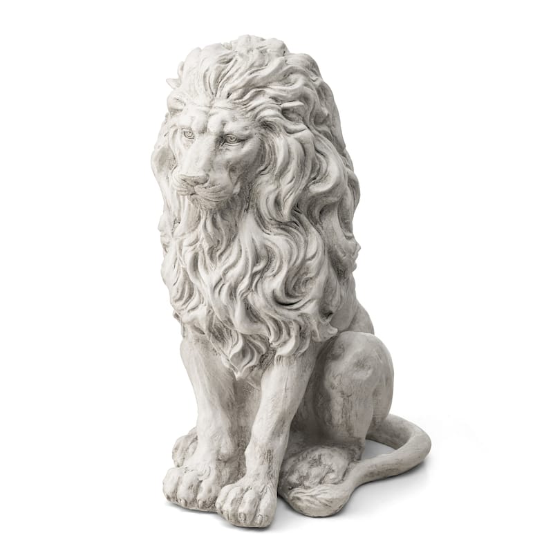 Glitzhome 20.75"H MGO White Guardian Sitting Lion Statue Porch Sculpture Indoor Outdoor