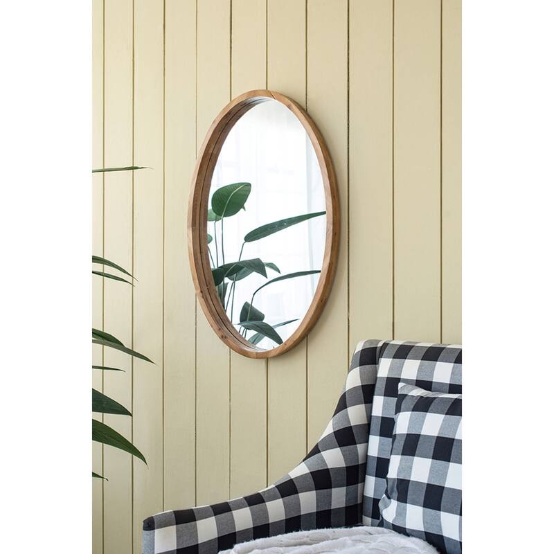 Rustic Style Wooden Oval Wall Mirror - 35.5"
