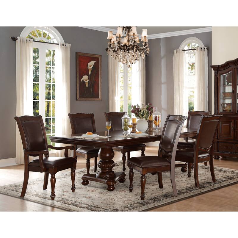 Traditional Dining Table 1pc Brown Cherry Finish Double Pedestal Base Separate Extension Leaf Dining Furniture
