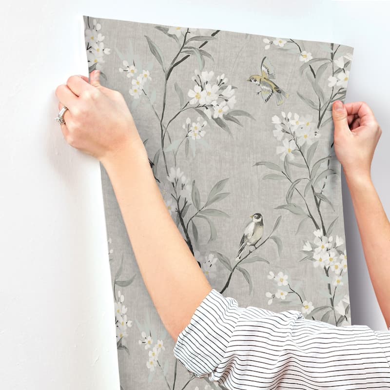 Chesapeake Tea Olive Gray Finch Frolic Wallpaper