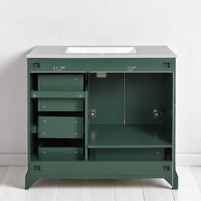 36 Inch Bathroom Vanity with Sink, Freestanding Cabinet with Gold Handles, Soft-Close Doors & Drawers