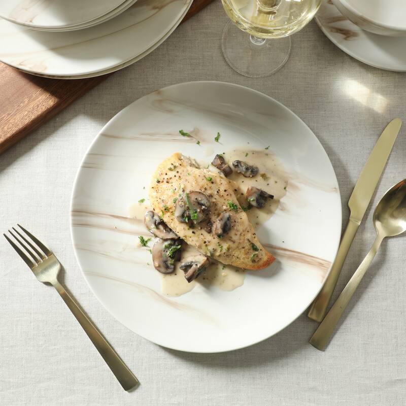 Gibson Home Cloudlight 12 Piece Plates and Bowls Dishes - Decorated Porcelain Ceramic Dinnerware Set - Service for 4