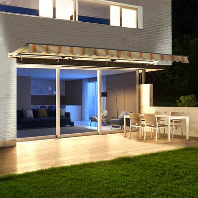 ALEKO Motorized LED 16 x 10 ft Half Cassette Retractable Awning Multi-Stripe Yellow