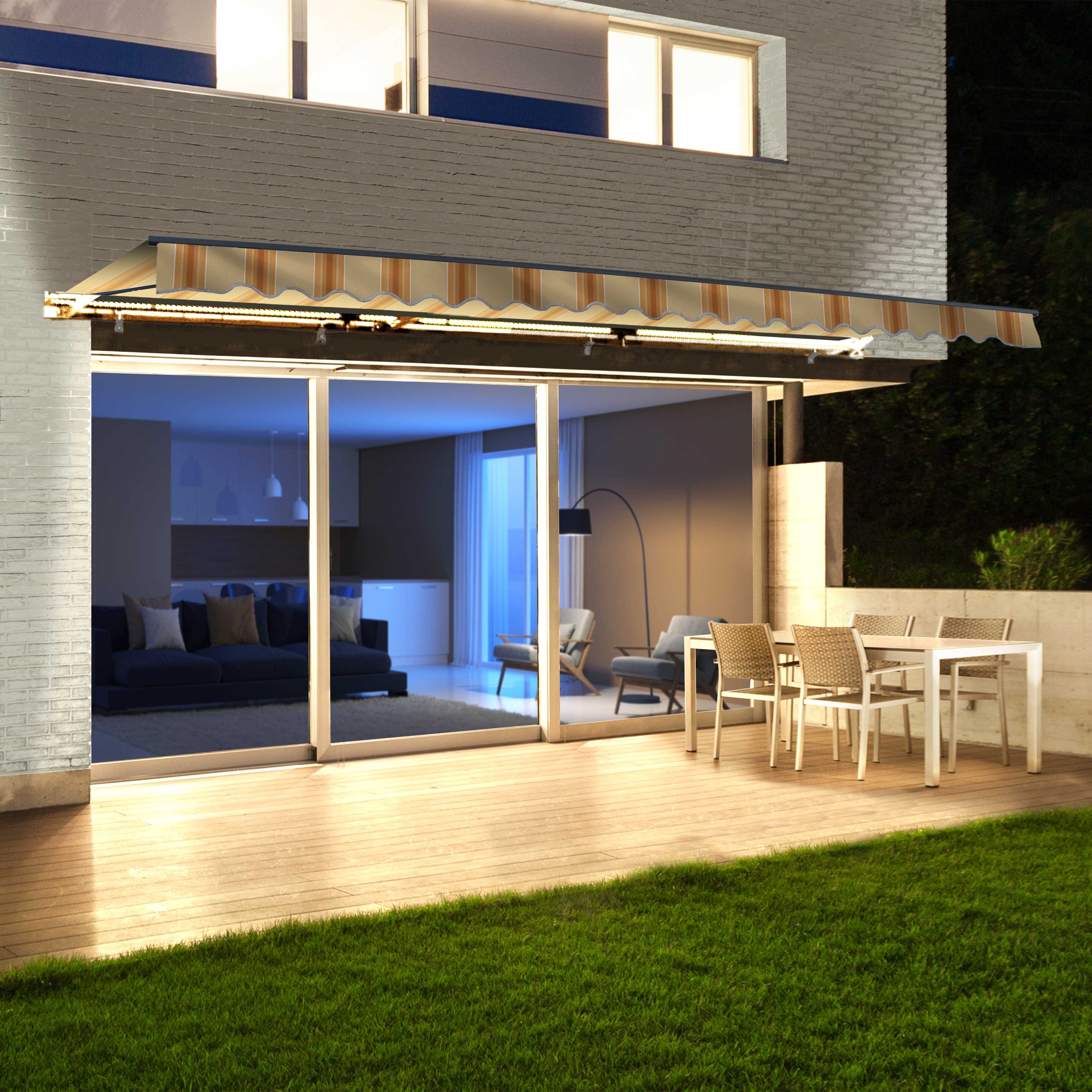 ALEKO Moroccan Semi-Cassette Motorized Patio Awning - Multi-Stripe Yellow - 20 x 10 Feet