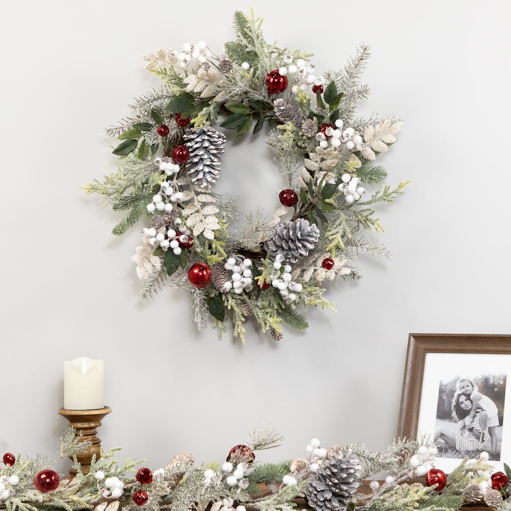 Frosted Pinecones and Berries Artificial Christmas Wreath - 24" - Unlit