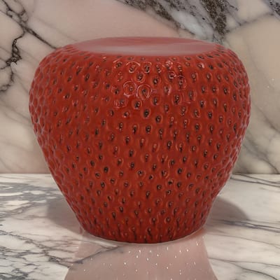 Oriha 18 Inch Plant Stand Garden Stool, Strawberry, Dotted, Red Ceramic