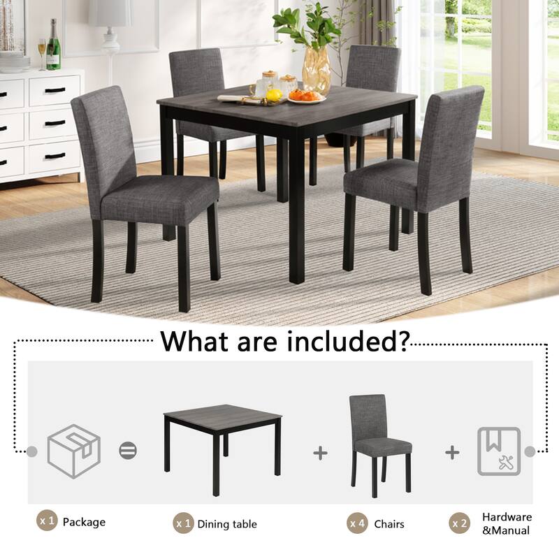 5-Piece, Modern Dining Table Set, Wooden Dining Table Set with 4 Chairs, for Kitchens and Dining Rooms, Light Grey & Black