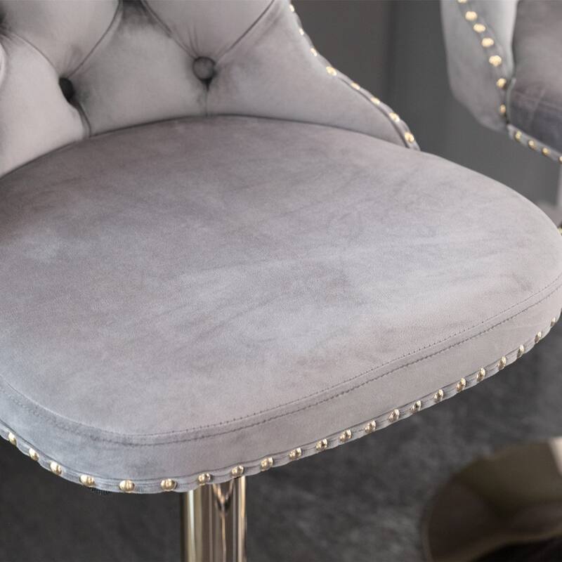 Swivel Bar Stools Set of 2, Adjustable Counter Height Upholstered Barstools with Nailheads Trim, Button Tufted Back and Footrest