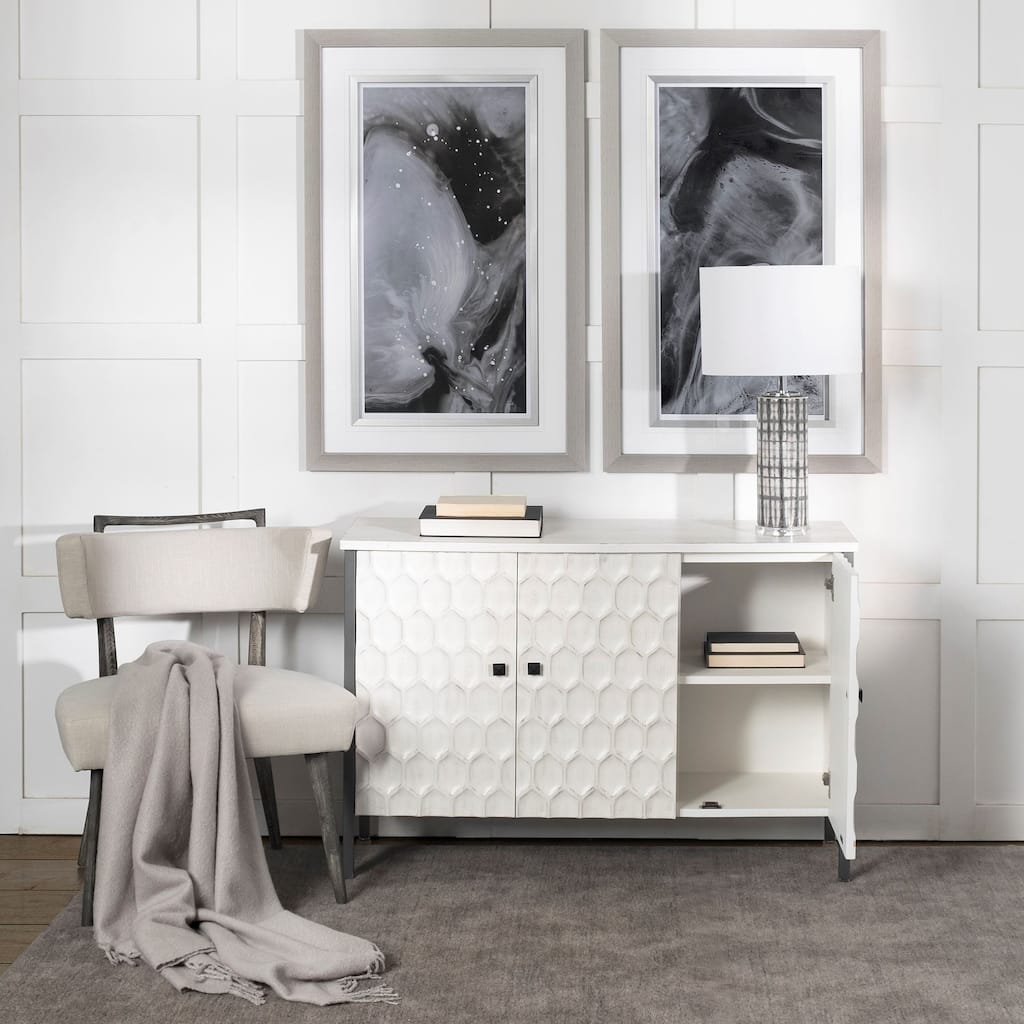 Savannah II White Fir Veneer w/ Iron Frame & 3 Doors Accent Cabinet - 47.2L x 15.7W x 31.5H