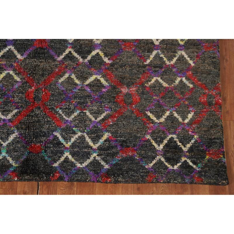 All-Over Trellis Moroccan Indian Area Rug Handmade Jute Carpet - 5'6"x 8'7"