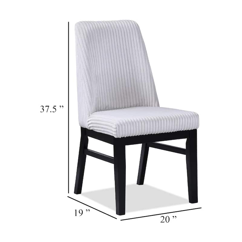 Haly Dining Chair Set of 2, White Fabric Padded Seat, Black Wood Legs