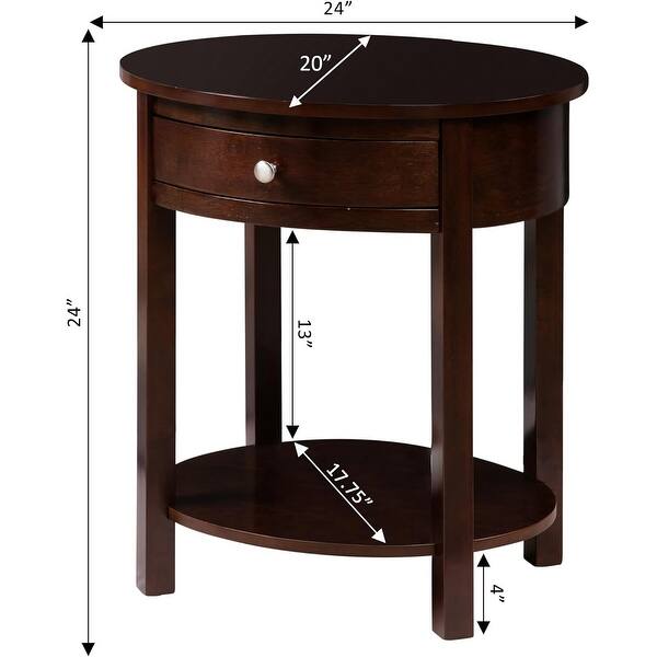 Solid Wood Oval End Table with Drawer and Shelf in Espresso - Bed Bath ...