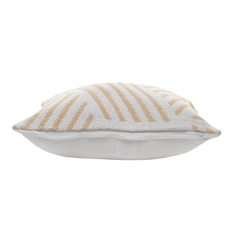 20" Tan and White Geometric Striped Square Throw Pillow