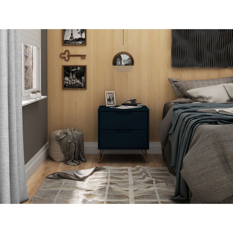 Manhattan Comfort Rockefeller 20" Nightstand (2-Drawer) - Tatiana Midnight Blue