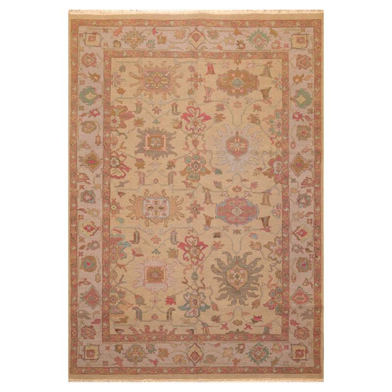 Hand Knotted Tan,Gray Soumak Wool Traditional Oriental Area Rug (6x9) - 6' x 8' 9''