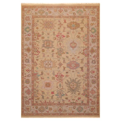 Hand Knotted Tan,Gray Soumak Wool Traditional Oriental Area Rug (6x9) - 6' x 8' 9''