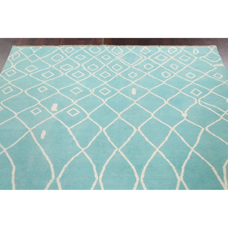 Vegetable Dye Contemporary Trellis Moroccan Wool Area Rug Hand-knotted - 6'5" x 9'7"