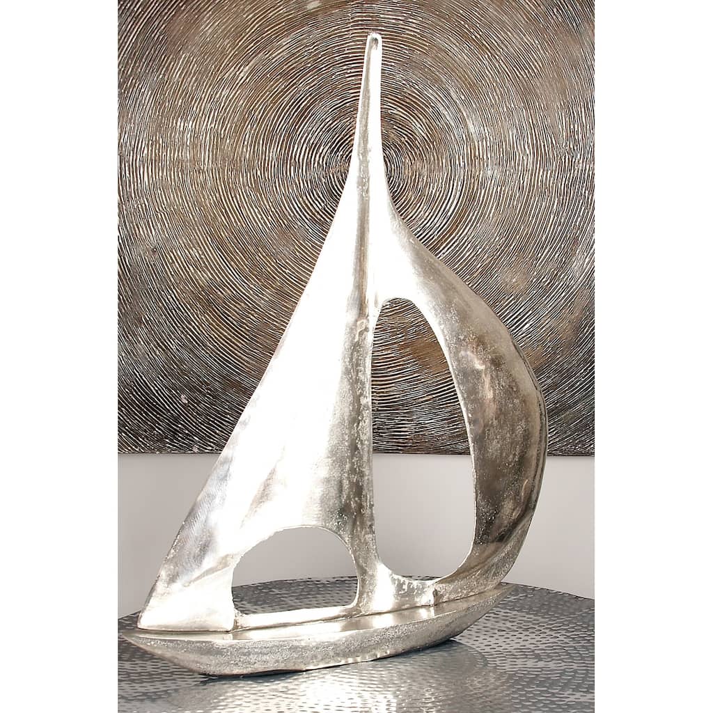 Silver Aluminum Metal Sail Boat Decorative Sculpture