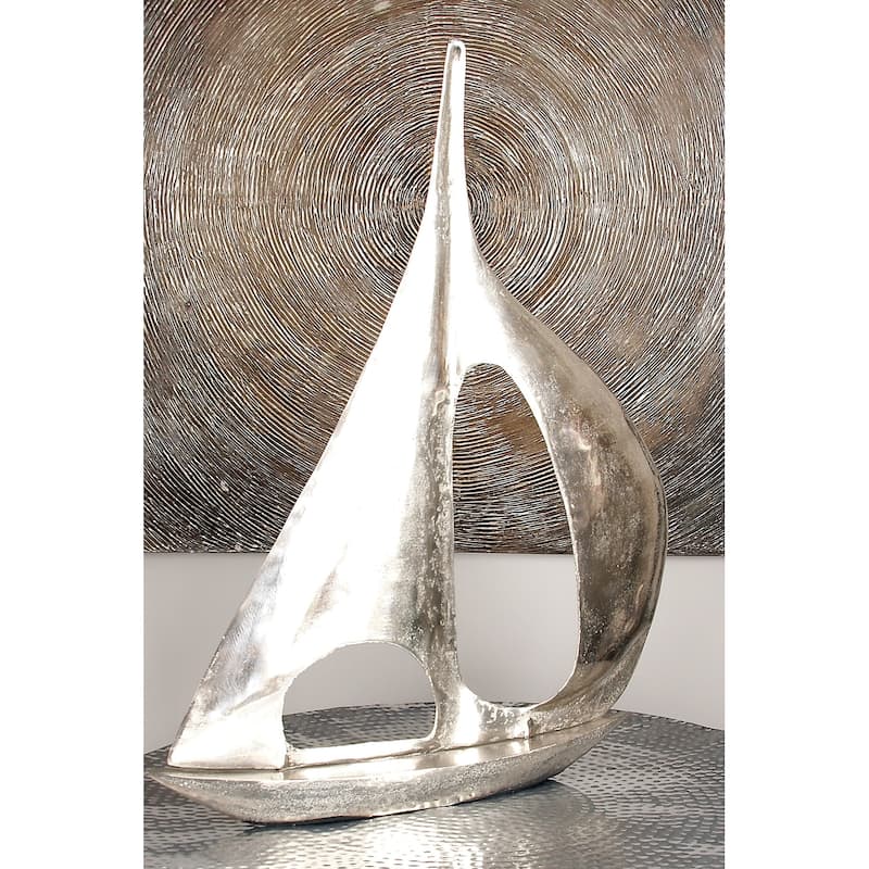 Silver Aluminum Metal Sail Boat Decorative Sculpture - Silver