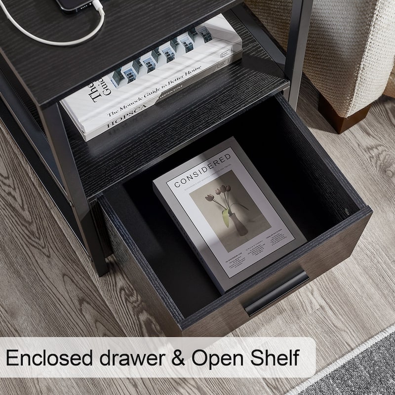 VECELO Mid Century Modern Nightstand with Charging Station USB Port