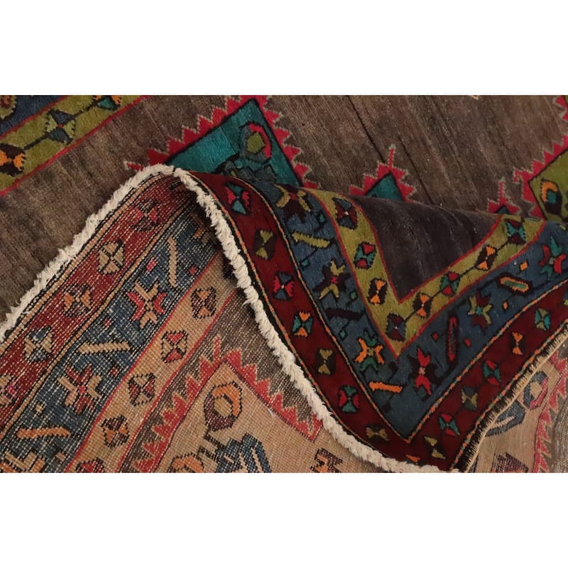 Hand Knotted Oriental 100% Wool Carpet Traditional Tribal Brown Heriz Area Rug - 10' 8'' X 4' 7''