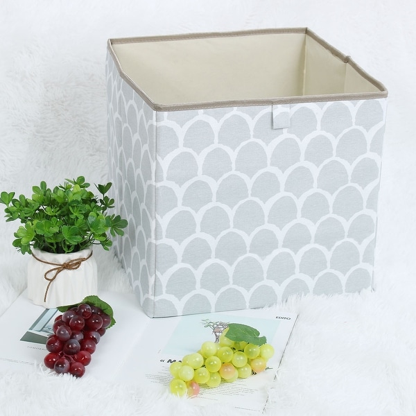 Linen Fabric Storage Bin Toy Box Organizer 13" x 13" x 13" Gray Petal Style - gray petal - 13" x 13" x 13"