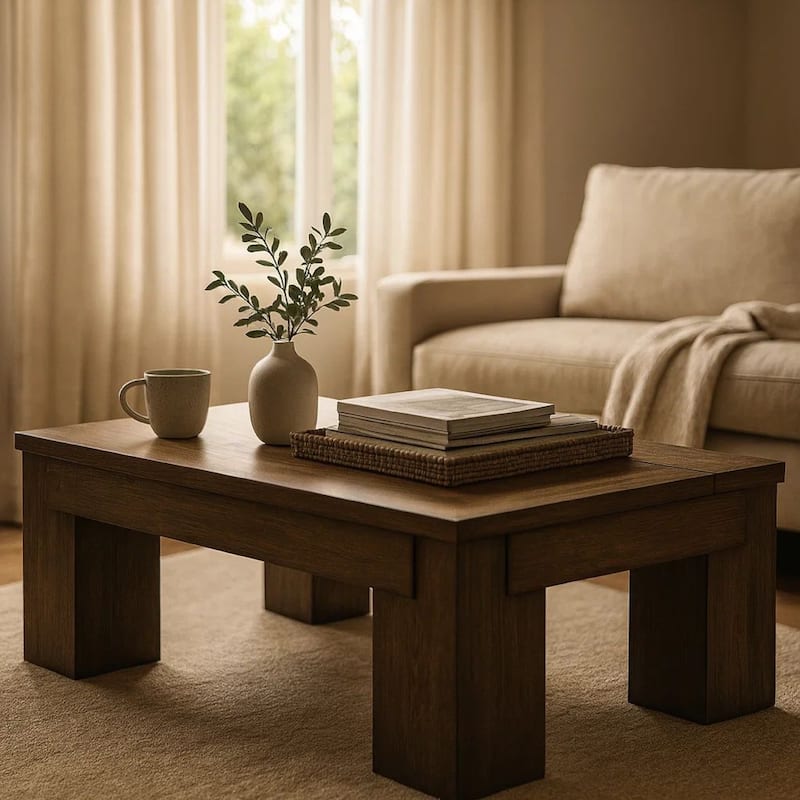 Wain Lift Top Cocktail Coffee Table, 54 Inch Rustic Brown Solid Wood