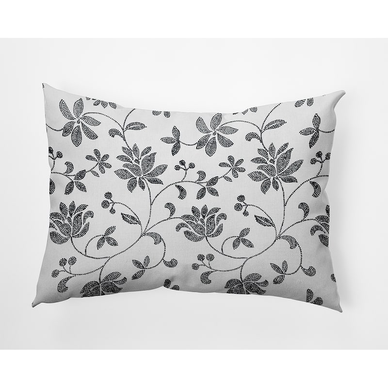 Traditional Floral Indoor/Outdoor Throw Pillow - Black - 14" x 20"