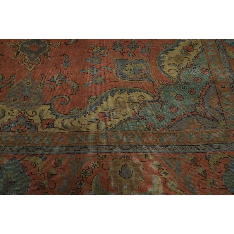 Hand Knotted Oriental 100% Wool Carpet Traditional Floral Oranges & Rust Tabriz Area Rug - 12' 8'' X 9' 4''