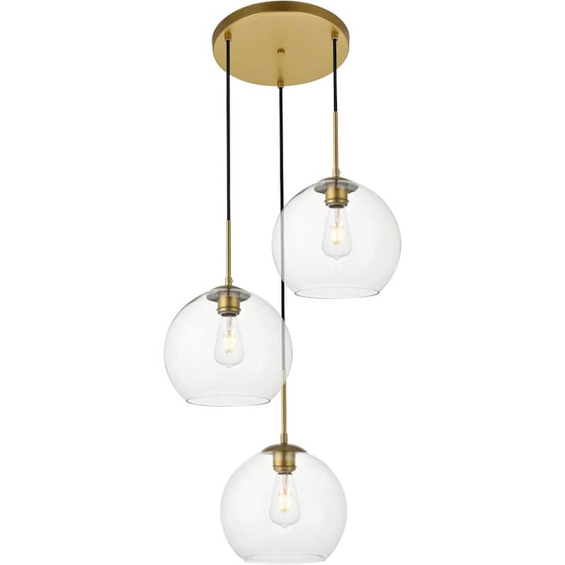 Elegant Lighting Baxter 3 Light 20" Wide Multi Light Pendant with - Brass / Clear