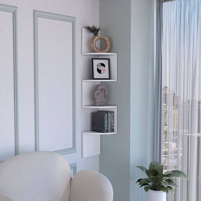 Corner Shelf, Modern Full-Wall Design with Multiple Shelving - White