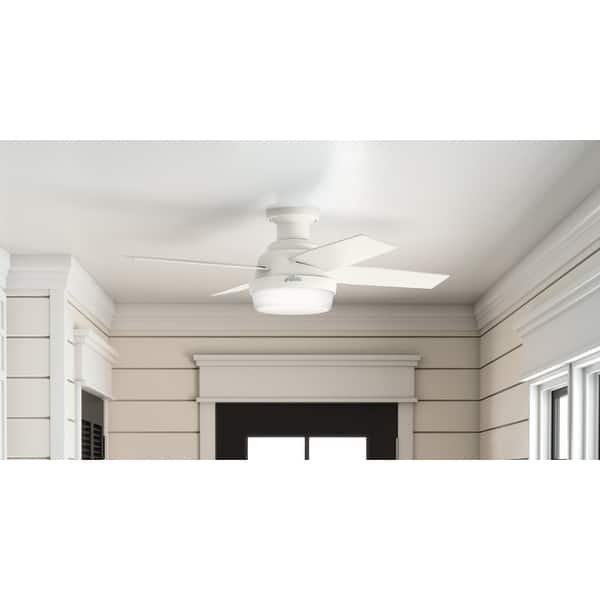 slide 2 of 23, Hunter 44" Dempsey Low Profile Outdoor Ceiling Fan with LED Light Kit and Handheld Remote, Damp Rated, Contemporary, Industrial Fresh White