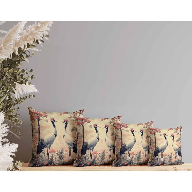 Autumnal Cranes Indoor/Outdoor Reversible Throw Pillow Gray and Red
