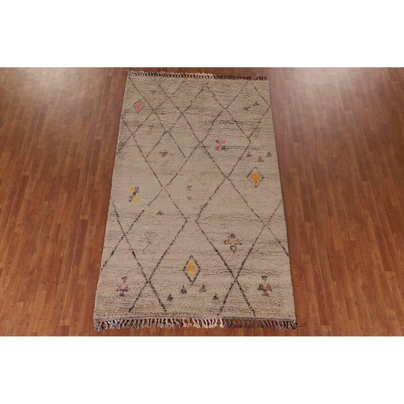 Geometric / Moroccan Style Area Rug Hand-Knotted Wool Carpet - 5'9" x 9'9"