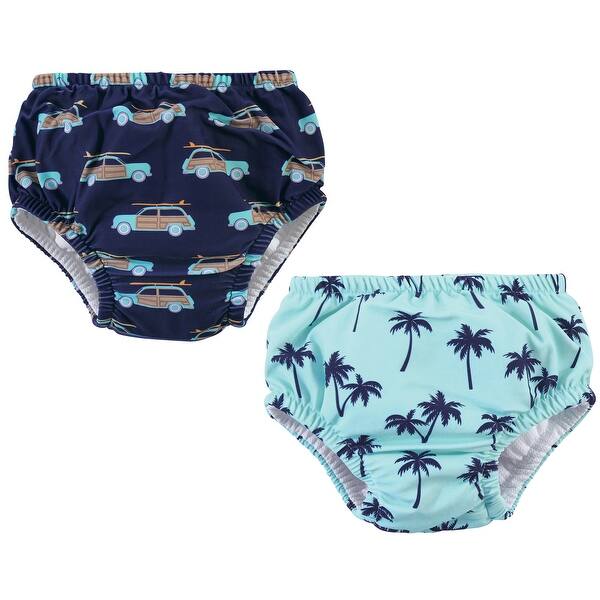 slide 1 of 1, Hudson Baby Infant and Toddler Boy Swim Diapers, Palm Trees 0-6 Months - Palm Trees