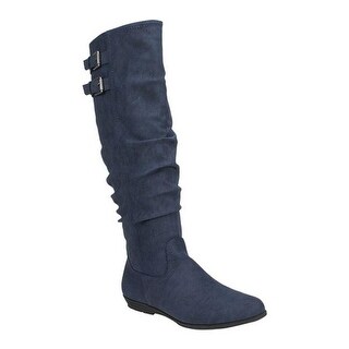 navy suede knee high boots womens