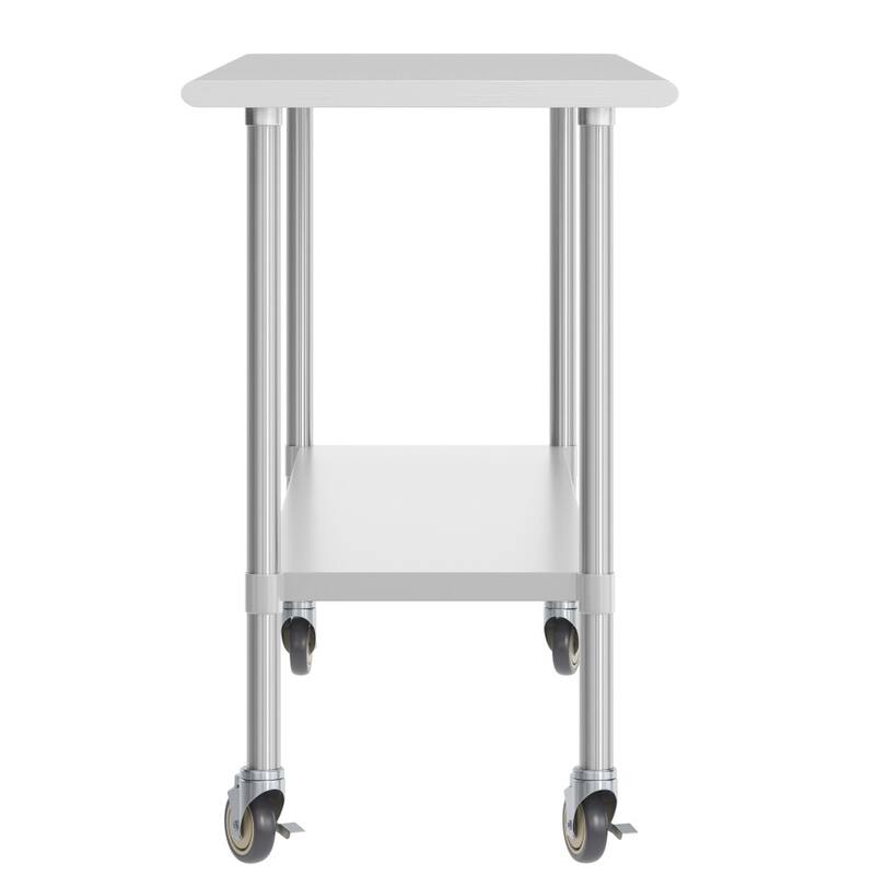 Commercial Stainless Steel 18 Gauge Worktable with Undershelf and Casters