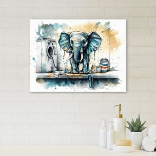 Designart "Grey Elephant In Laundry Room I" Animals Elephant Laundry ...