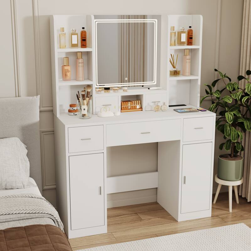 Smart Mirror Dressing Table with Drawers And Storage Cabinet - 15.75 x 43.31 x 55.91