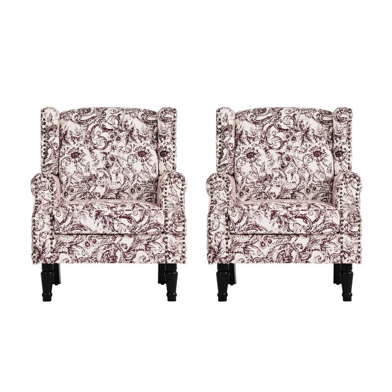 Upholstered Nailhead Trim Armchair Wingback Accent Chairs Set of 2