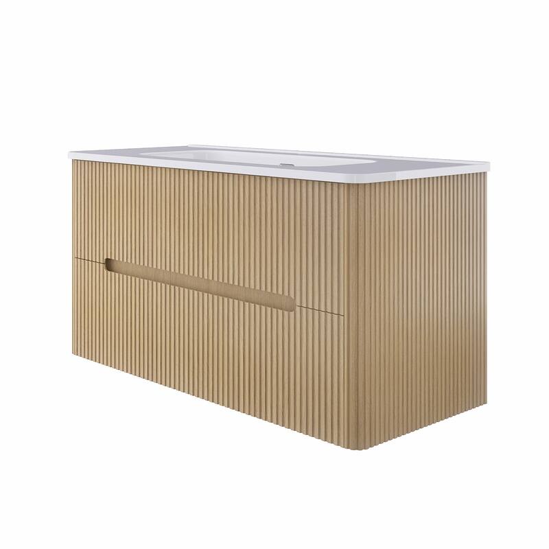 Floating Bathroom Vanity Integrated White Ceramic Sink