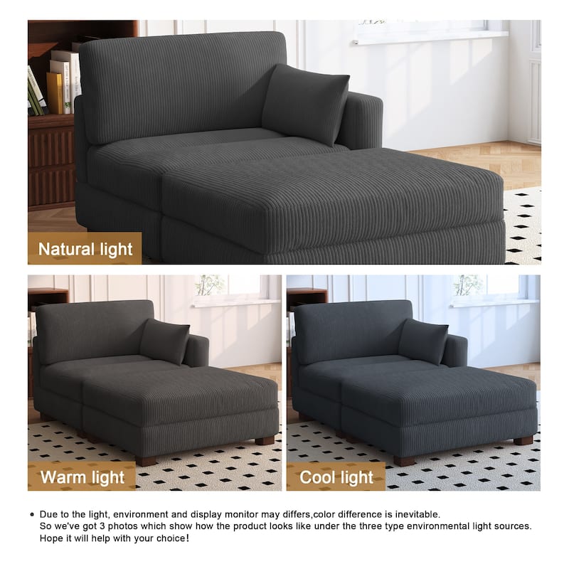 Modern 43'' Corduroy Comfy Sectional Chaise Lounge with Pillow