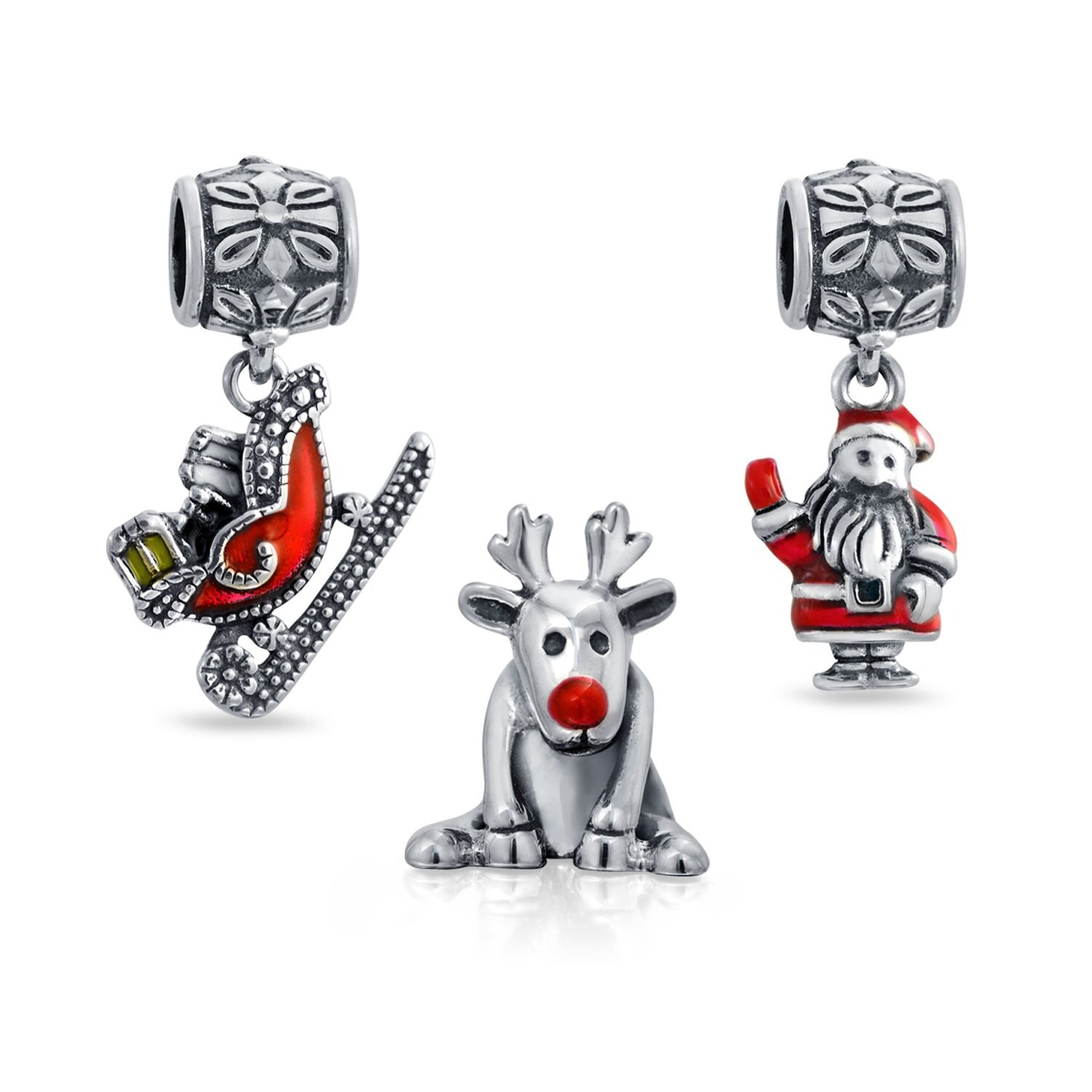 Sterling Silver Enameled Santas Sled Charm