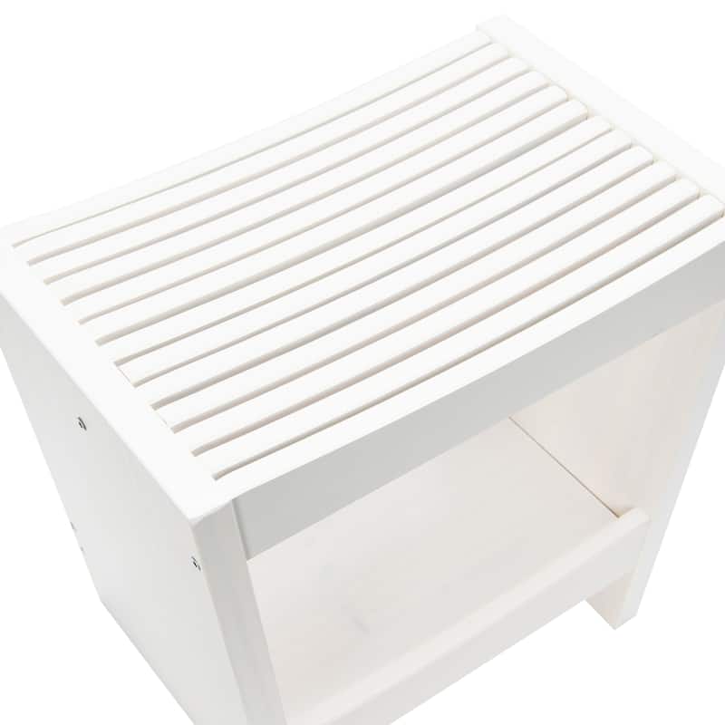 Slatted Solid Wood Stool With Storage Shelf